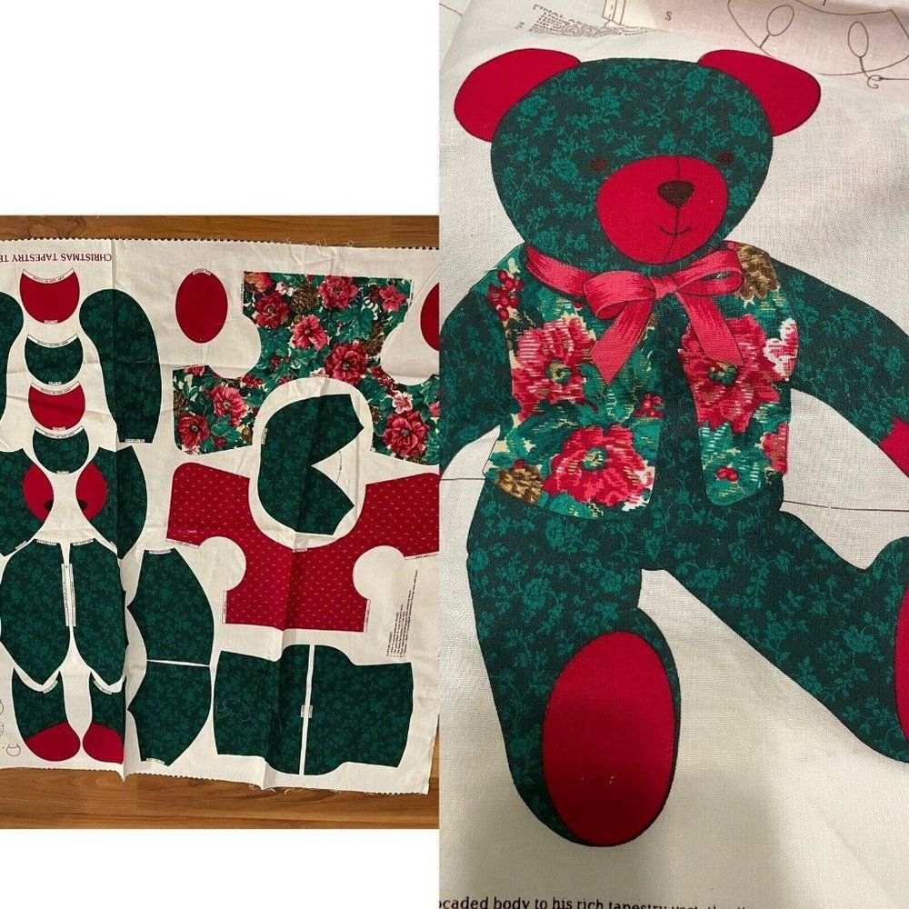 Cranston Fabric Cut & Sew Christmas Tapestry Teddy Bear Toy Doll Quilted